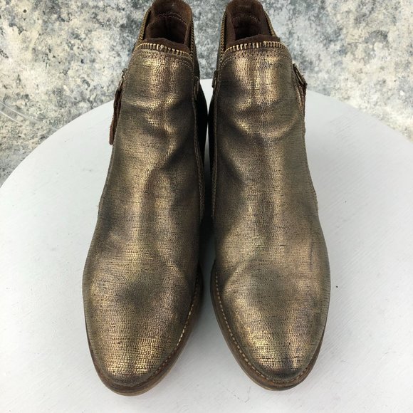 Coque Terra Women's SIze 40 Gold Metallic Zipper Detail Block Heel Ankle Booties - Picture 8 of 15